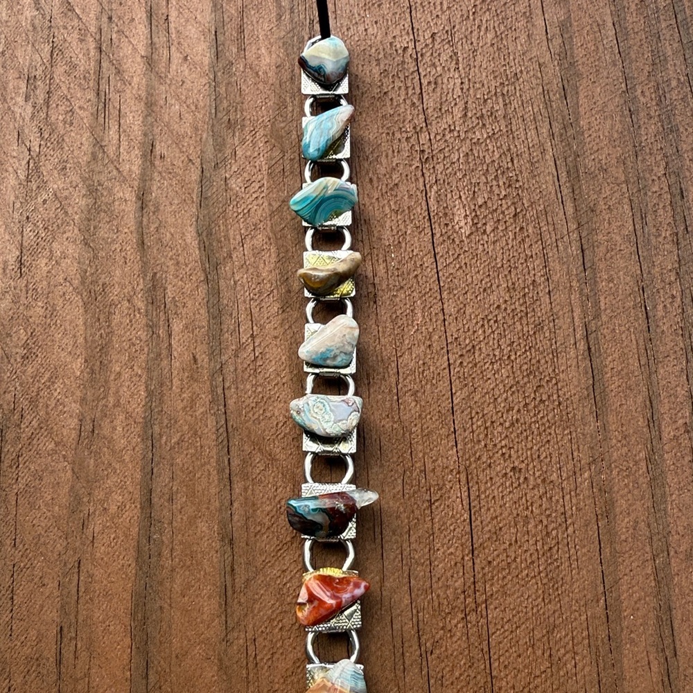 Vintage Scottish Pebble Agate Elegant Stone Silver Bracelet - Picture 11 of 11